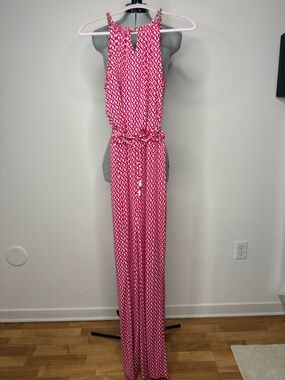 Laundry by Shelli Segal Pink Geo Halter Jumpsuit Wide Leg Size 8